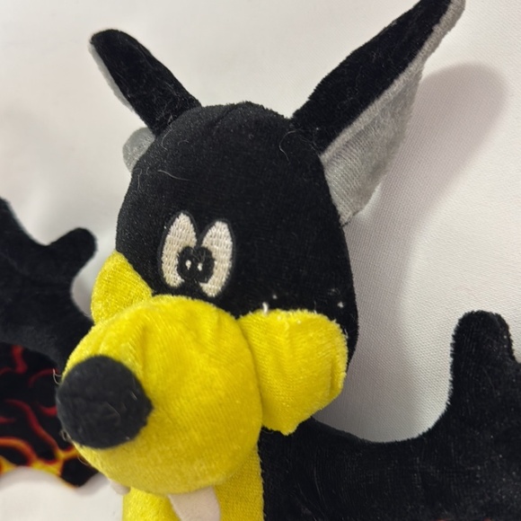 B J Toy Co Halloween 11" Black Yellow Vampire Fanged Bat Plush Flame Wings 2011 - Picture 3 of 7